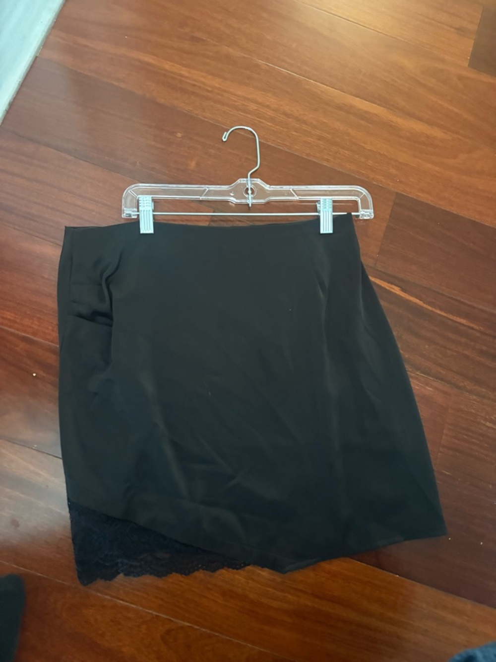 Nasty Gal Black Asymmetrical Mini Skirt with Lace Trim